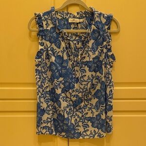 Vineyard Vines Blue Floral Ruffle Blouse
